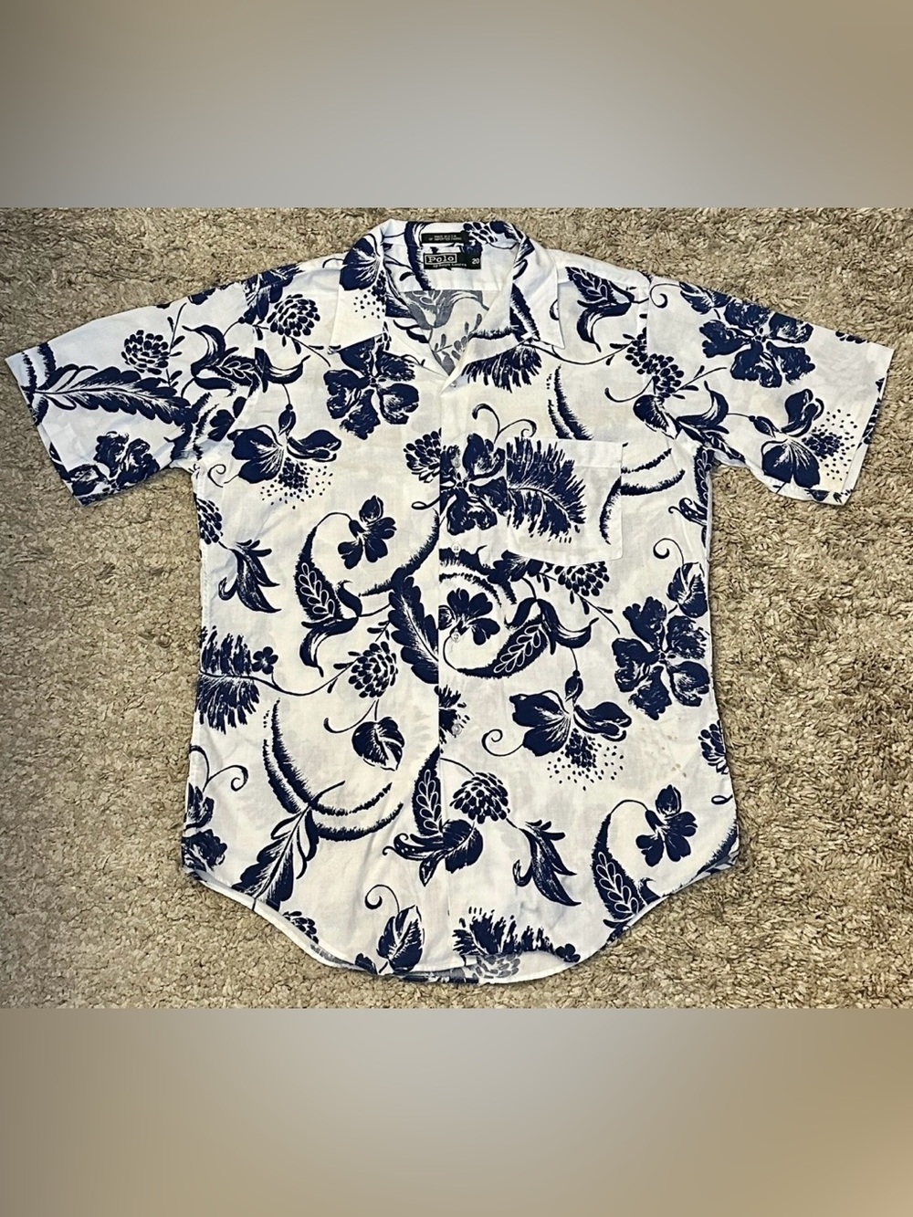 Polo Ralph Lauren Boys XL 20 Blue Floral Short Sleeve Button-Down Shirt